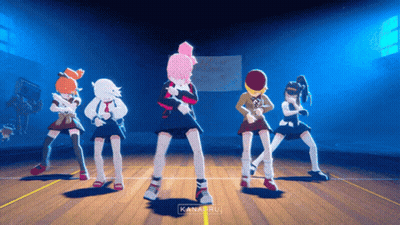 Anime Girls Dancing In Front Of Welcome To The School Sign GIF