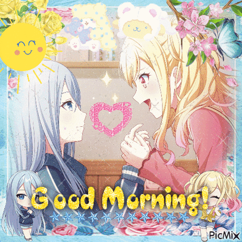 Anime Girls Holding Hands Good Morning GIF
