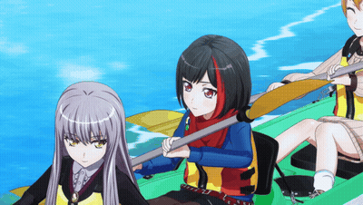 Anime Girls In Kayak In Ocean GIF