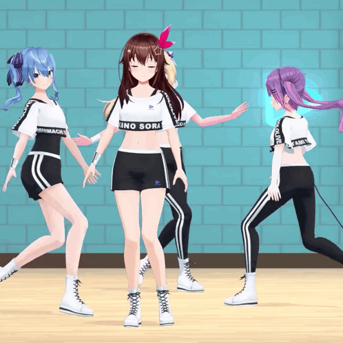Anime Girls In White Shirt Saying Ino Sora GIF