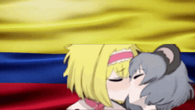 Anime Girls Kissing Colombian Flag GIF