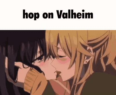 Anime Girls Kissing Hop On Valheim GIF