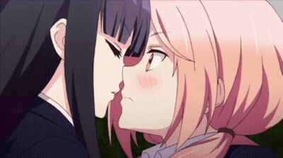 Anime Girls Kissing On Cheek GIF