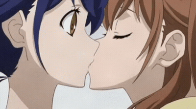 Anime Girls Kissing With Eyes Closed GIF