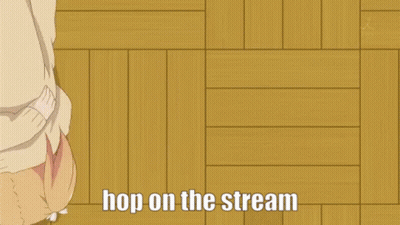 Anime Girls Laying On Floor Saying Hop On The Stream GIF