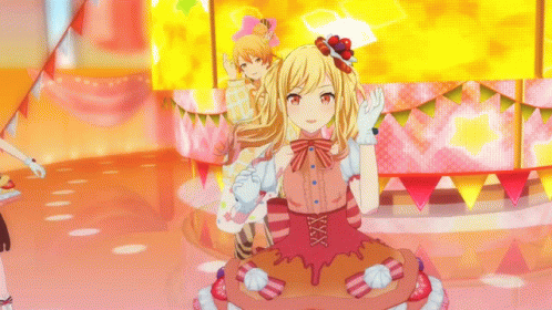 Anime Girls On Stage One In Cake Dress GIF