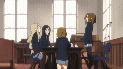 Anime Girls Sitting Around A Table Talking GIF