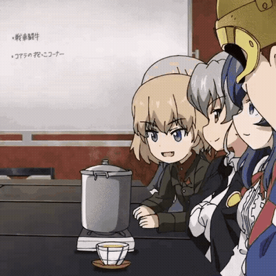 Anime Girls Sitting Around Table GIF