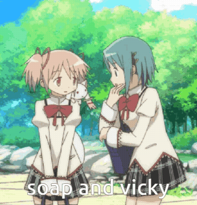 Anime Girls Standing Next To Each Other GIF