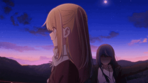 Anime Girls Standing Sunset GIF