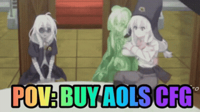 Anime Girls Standing Together Saying Buy Aols Cfg GIF