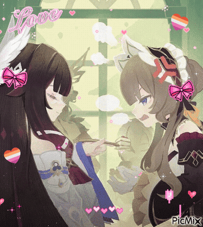 Anime Girls Standing With Love GIF