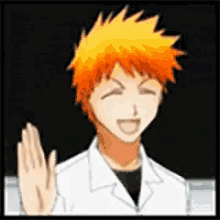 Anime Hollow Ichigo Kurosaki Waving Cute GIF
