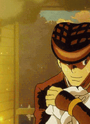 ANime Jojo's Bizaree Josuke Walking Across Fire GIF
