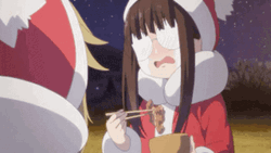 Anime Laid-Back Camp Minami Tobe Crying While Eating On Christmas Eve GIF