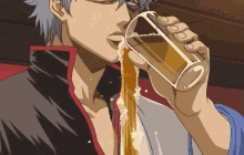 Anime Meme Gintoki Sakata Spilling Beer Not Drinking
