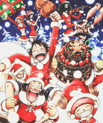 Anime One Piece Characters Celebrating Christmas GIF