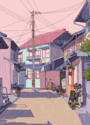 Anime Rain Pastel Neighborhood