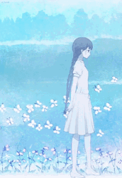 Anime Walking Red Data Girl Flowers GIF