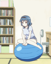Anime YuriYuri Himawari Furutani Riding Bouncy Ball GIF