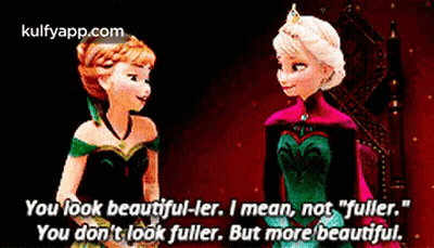 Anna And Elsa From Frozen Are Standing Next To Each Other And Talking GIF