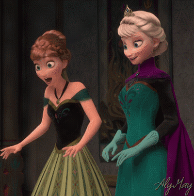 Anna And Elsa From Frozen Hands On Chests GIF