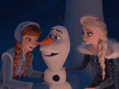 Anna And Elsa Standing Next To Olaf In Frozen Scene GIF