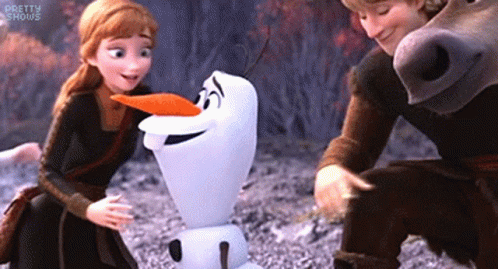 Anna And Olaf From Frozen Are Playing With A Small Snowman GIF