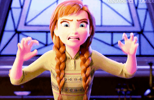 Anna From Frozen Is Making A Scary Face With Her Hands Outstretched . GIF