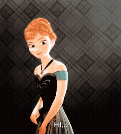Anna From Frozen Is Standing In Front Of A Checkered Background And Says Hi GIF