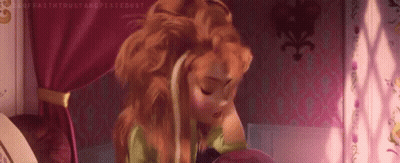 Anna From Frozen Sitting On Bed Eyes Closed Hair Blowing GIF