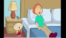 Annoyed Stewie Wheres My Money Family Guy Bed GIF