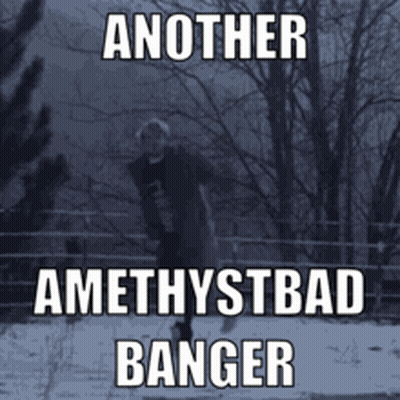 Another Amethystbad Banger Is Written On A Black And White Image GIF
