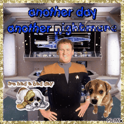 Another Day Another Nightmare With A Picture Of A Man And A Dog GIF