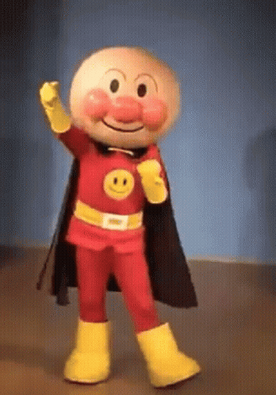Anpanman Mascot Dancing In Cape And Yellow Boots GIF