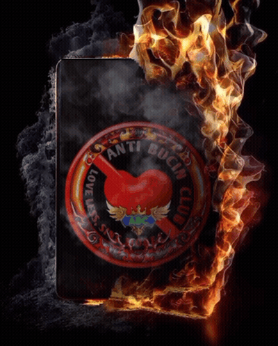 Anti Bugun Club Logo Surrounded By Flames And Smoke GIF