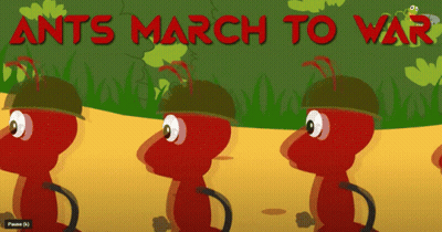 Ants Marching To War On Green Background GIF