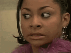 Anxious Raven-Symone Chewing Gum Looking Around      GIF