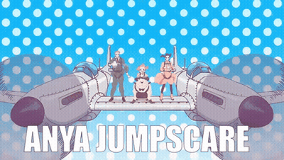 Anya Jumpscare Blue And White Polka Dot Poster GIF