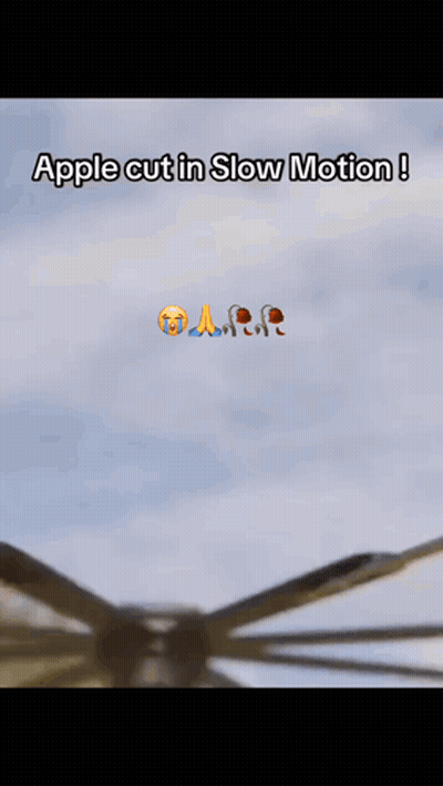 Apple Cut In Slow Motion On Blade GIF