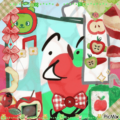 Apple With Bow Tie Among Apples GIF