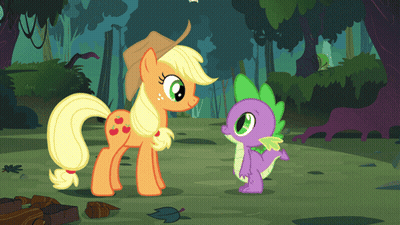 Applejack Standing Next To Purple Dragon GIF