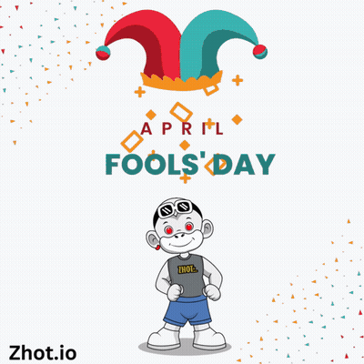 April Fools Day Poster With Monkey In Sunglasses And Jester Hat GIF
