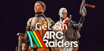 Arc Raiders Poster Man And Robot Holding Guns GIF