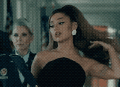 Ariana Grande Black Strapless Dress Ponytail Earrings GIF