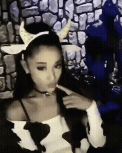 Ariana Grande Cow Costume With Horns Choker GIF