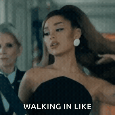 Ariana Grande In Black Dress Walking GIF