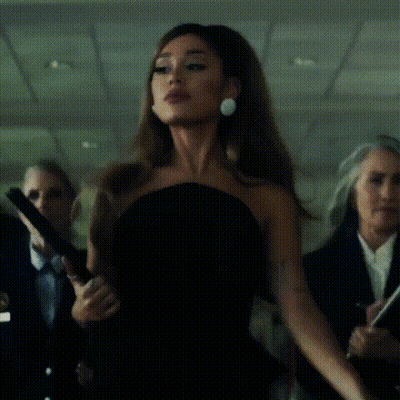 Ariana Grande In Black Strapless Dress And Earrings GIF