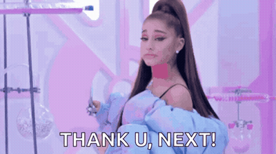 Ariana Grande In Blue Jacket And Ponytail Saying Thank You Next GIF