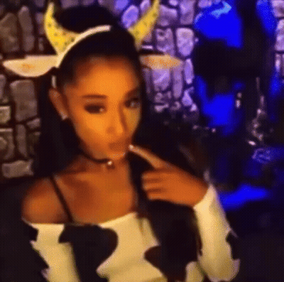 Ariana Grande In Cow Costume With Horns Making Funny Face GIF